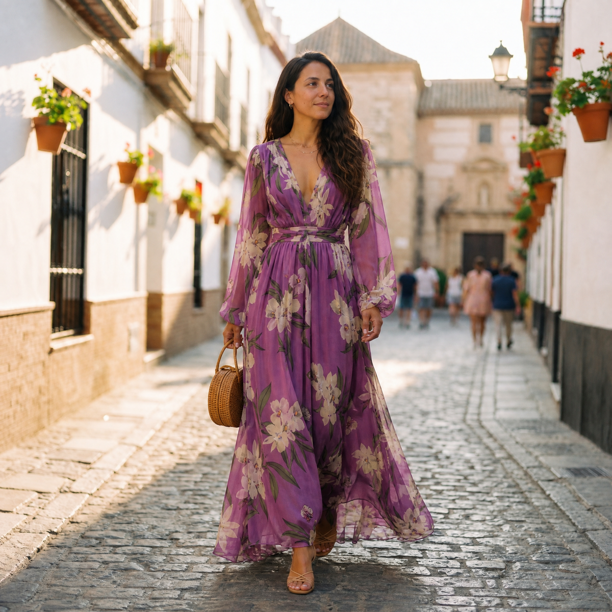 BEAUMONT NICE | MANCHES LONGUES ROBE MAXI FLORALE POUR FEMMES