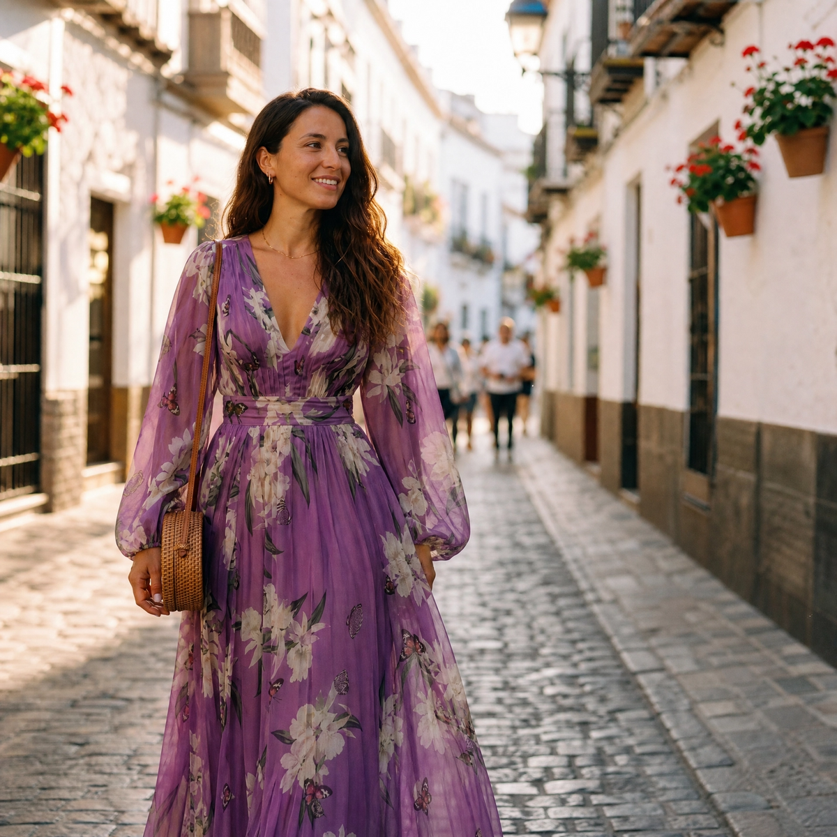 BEAUMONT NICE | MANCHES LONGUES ROBE MAXI FLORALE POUR FEMMES