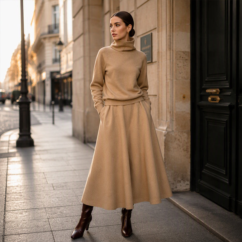 BEAUMONT NICE | ENSEMBLE JUPE MAXI À COL ROLLO POUR FEMMES