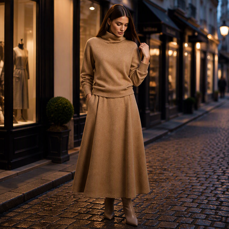 BEAUMONT NICE | ENSEMBLE JUPE MAXI À COL ROLLO POUR FEMMES
