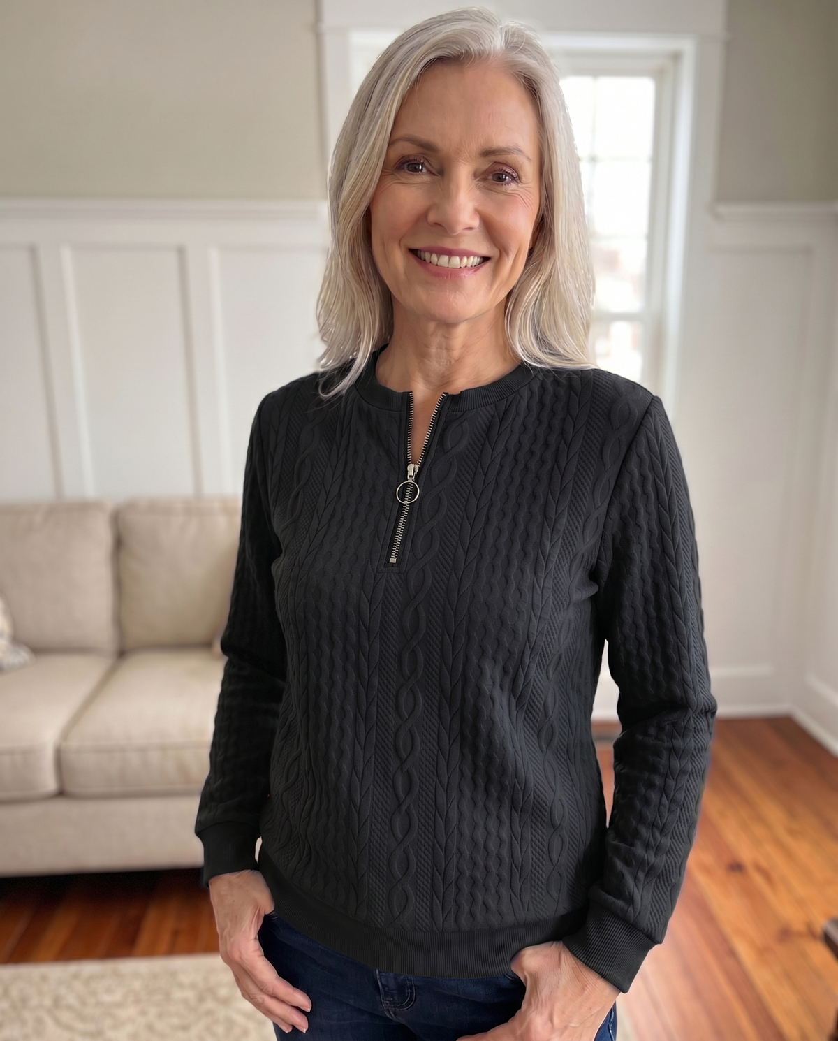 BEAUMONT NICE | SWEAT TEXTURÉ ZIPPÉ POUR FEMMES