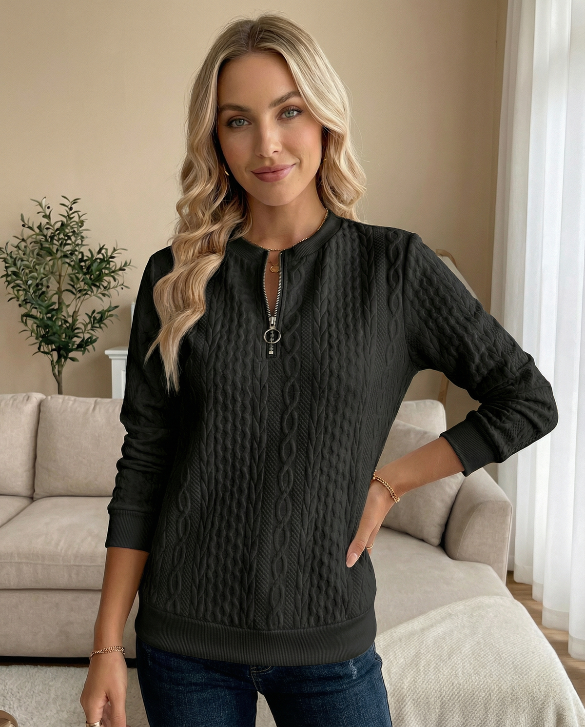 BEAUMONT NICE | SWEAT ZIPPÉ TEXTURÉ POUR FEMMES