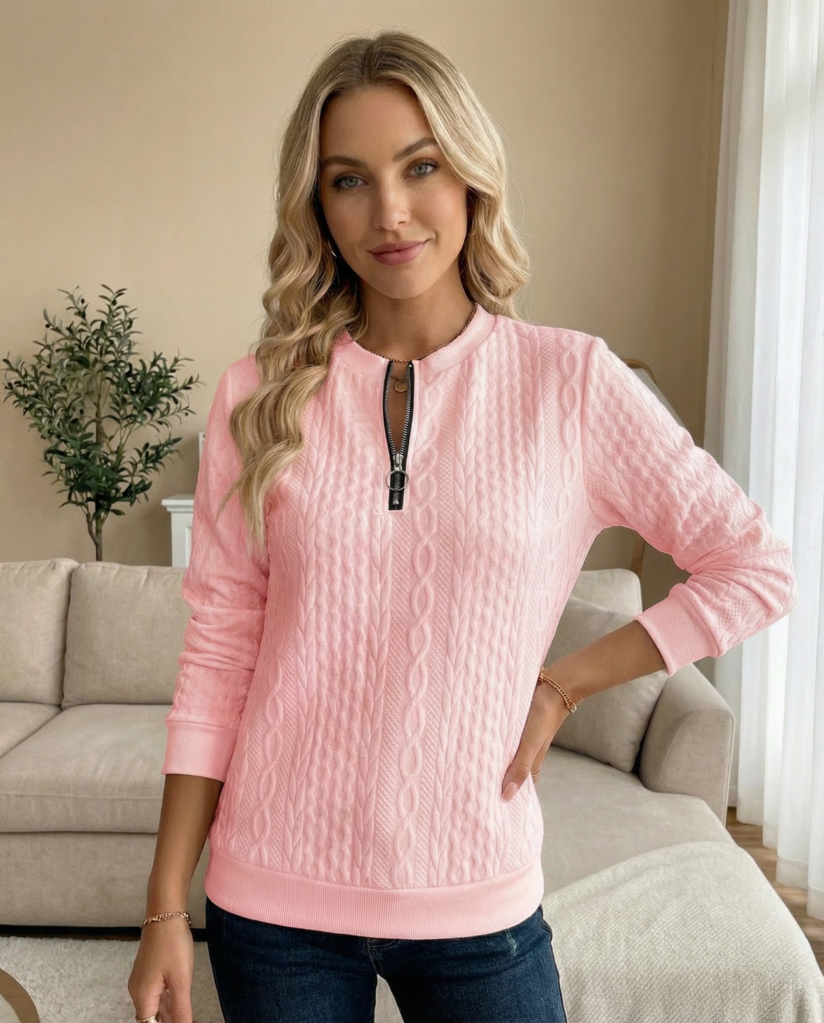 BEAUMONT NICE | SWEAT ZIPPÉ TEXTURÉ POUR FEMMES