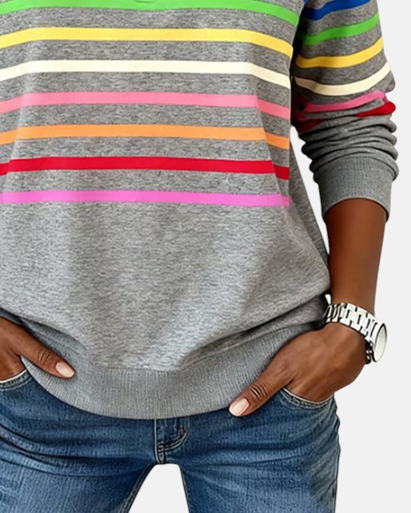 BEAUMONT NICE | SWEAT-SHIRT À COL ZIPPER QUART DE LONGUEUR RAYÉ POUR FEMMES