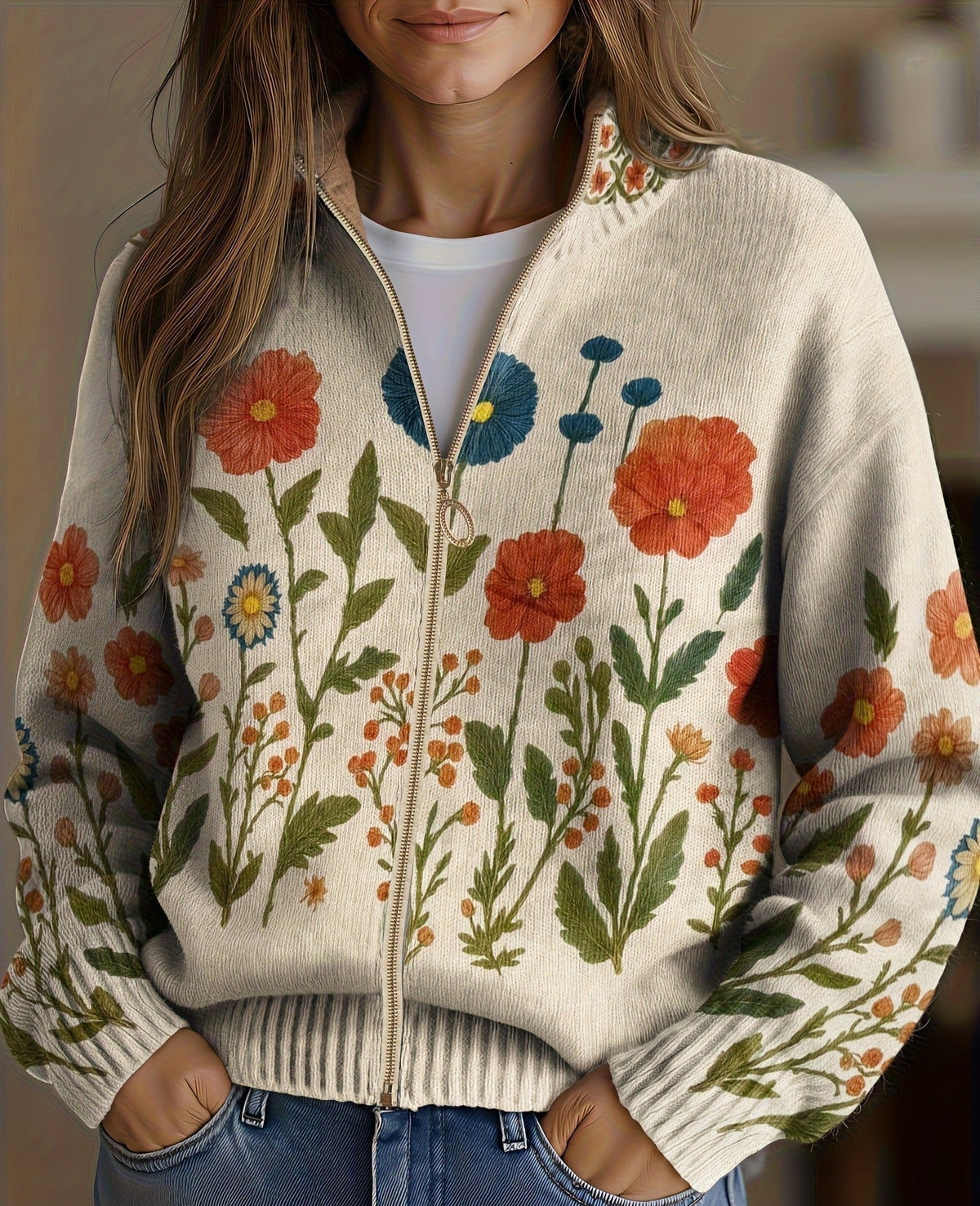 BEAUMONT NICE | GILET EN FLORAL ZIPPÉ POUR FEMMES